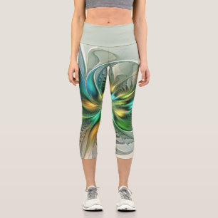 Colourful Fantasy Modern Abstract Flower Fractal Capri Leggings