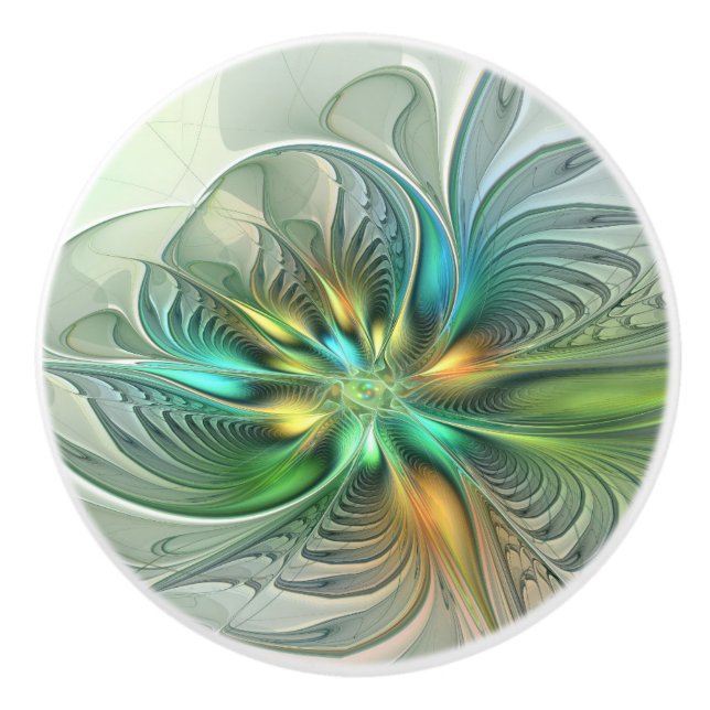 Colourful Fantasy Modern Abstract Flower Fractal Ceramic Knob (Front)