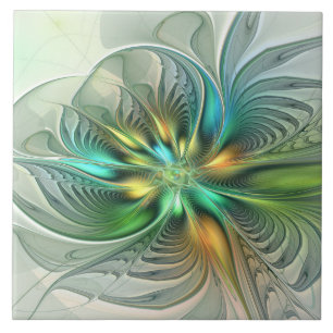 Colourful Fantasy Modern Abstract Flower Fractal Ceramic Tile