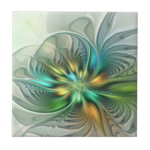 Colourful Fantasy Modern Abstract Flower Fractal Ceramic Tile