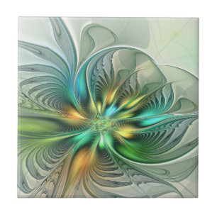 Colourful Fantasy Modern Abstract Flower Fractal Ceramic Tile