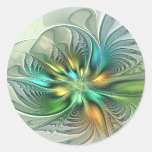 Colourful Fantasy Modern Abstract Flower Fractal Classic Round Sticker