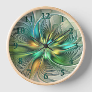 Colourful Fantasy Modern Abstract Flower Fractal Clock