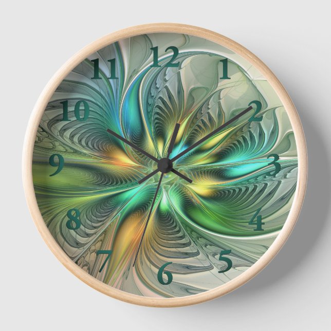 Colourful Fantasy Modern Abstract Flower Fractal Clock (Front)