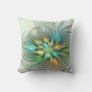 Colourful Fantasy Modern Abstract Flower Fractal Cushion