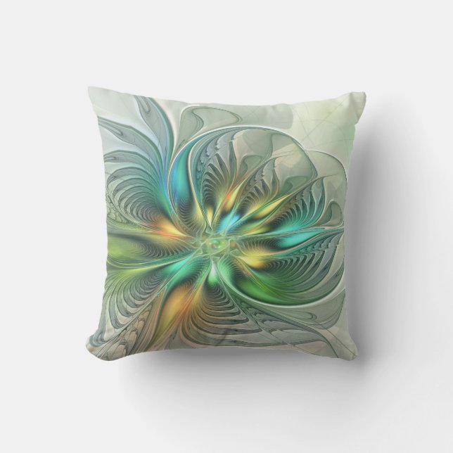 Colourful Fantasy Modern Abstract Flower Fractal Cushion (Front)