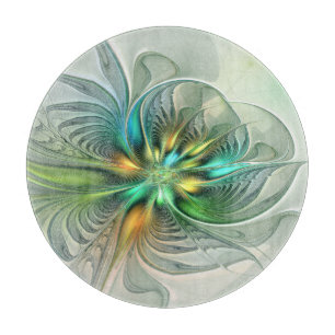Colourful Fantasy Modern Abstract Flower Fractal Cutting Board