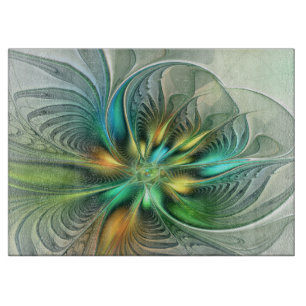 Colourful Fantasy Modern Abstract Flower Fractal Cutting Board