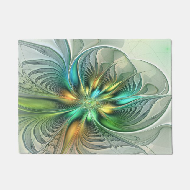 Colourful Fantasy Modern Abstract Flower Fractal Doormat (Front)