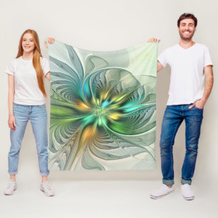Colourful Fantasy Modern Abstract Flower Fractal Fleece Blanket
