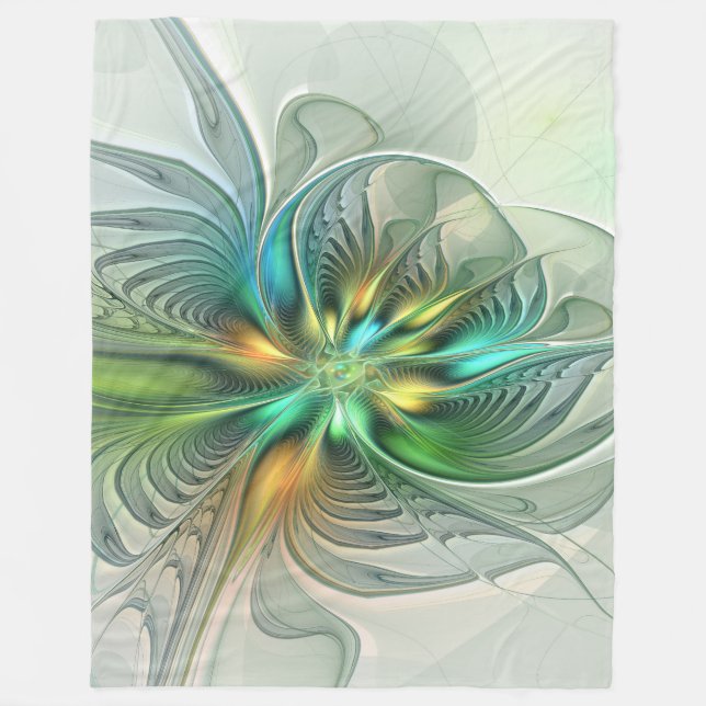Colourful Fantasy Modern Abstract Flower Fractal Fleece Blanket (Front)