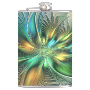 Colourful Fantasy Modern Abstract Flower Fractal Hip Flask