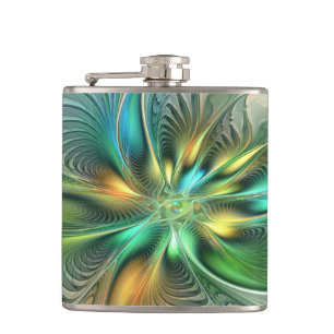 Colourful Fantasy Modern Abstract Flower Fractal Hip Flask