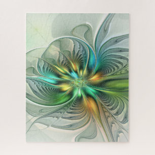 Colourful Fantasy Modern Abstract Flower Fractal Jigsaw Puzzle
