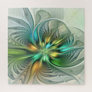Colourful Fantasy Modern Abstract Flower Fractal Jigsaw Puzzle