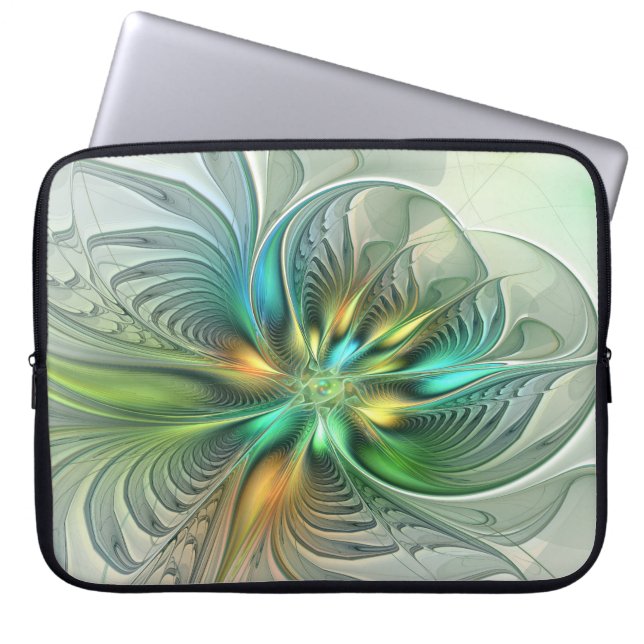 Colourful Fantasy Modern Abstract Flower Fractal Laptop Sleeve (Front)