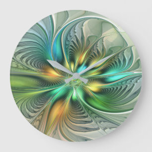 Colourful Fantasy Modern Abstract Flower Fractal Large Clock