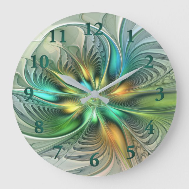 Colourful Fantasy Modern Abstract Flower Fractal Large Clock (Front)
