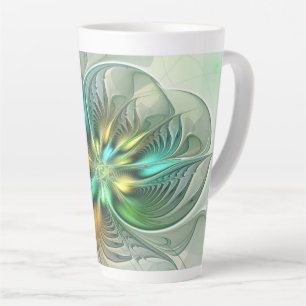 Colourful Fantasy Modern Abstract Flower Fractal Latte Mug