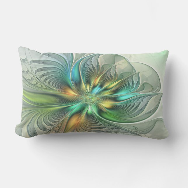 Colourful Fantasy Modern Abstract Flower Fractal Lumbar Cushion (Front)