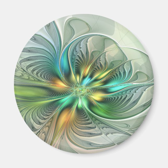Colourful Fantasy Modern Abstract Flower Fractal Magnet (Front)