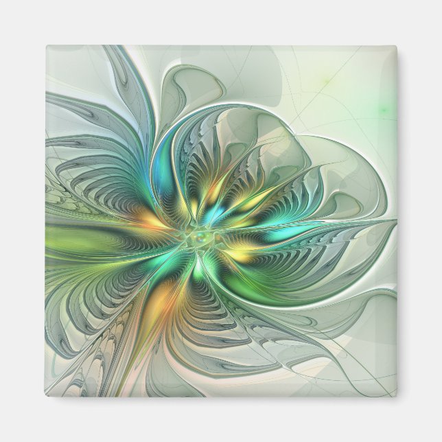 Colourful Fantasy Modern Abstract Flower Fractal Magnet (Front)