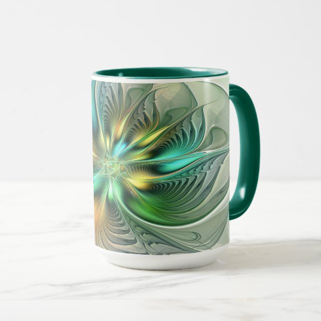 Colourful Fantasy Modern Abstract Flower Fractal Mug (Front Right)