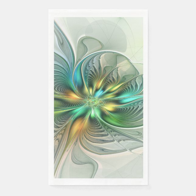 Colourful Fantasy Modern Abstract Flower Fractal Napkin (Front)