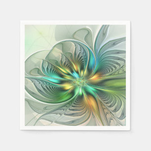 Colourful Fantasy Modern Abstract Flower Fractal Napkin