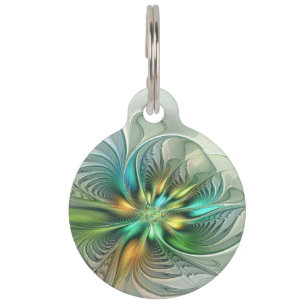Colourful Fantasy Modern Abstract Flower Fractal Pet Tag
