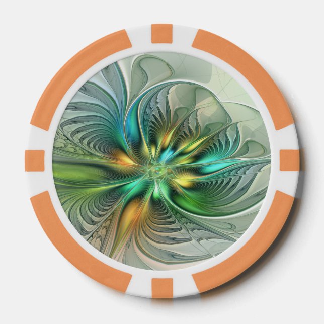 Colourful Fantasy Modern Abstract Flower Fractal Poker Chips (Front)