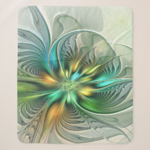 Colourful Fantasy Modern Abstract Flower Fractal Sherpa Blanket