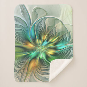 Colourful Fantasy Modern Abstract Flower Fractal Sherpa Blanket