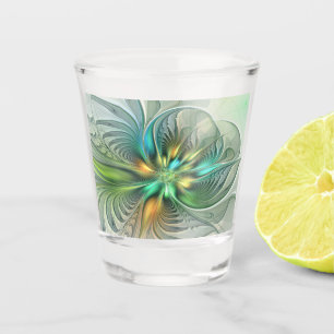 Colourful Fantasy Modern Abstract Flower Fractal Shot Glass