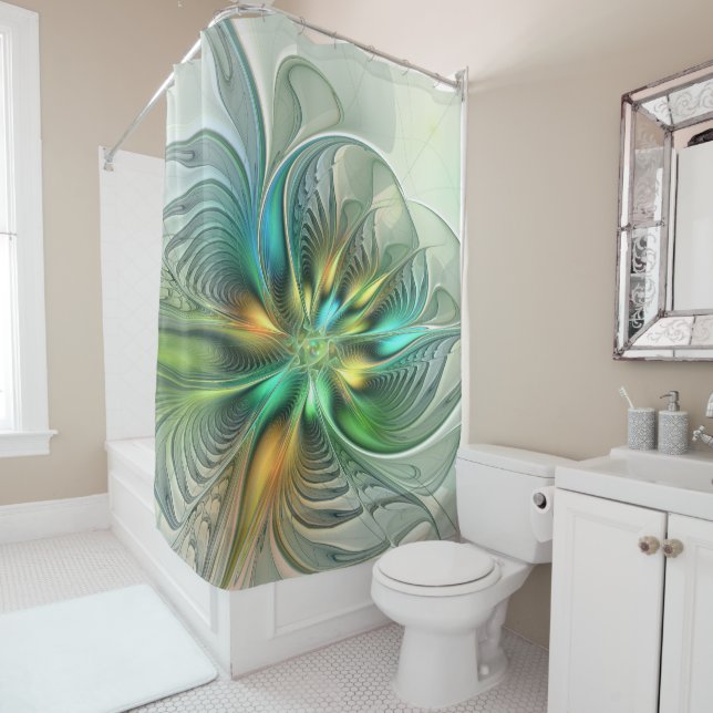 Colourful Fantasy Modern Abstract Flower Fractal Shower Curtain (In Situ)