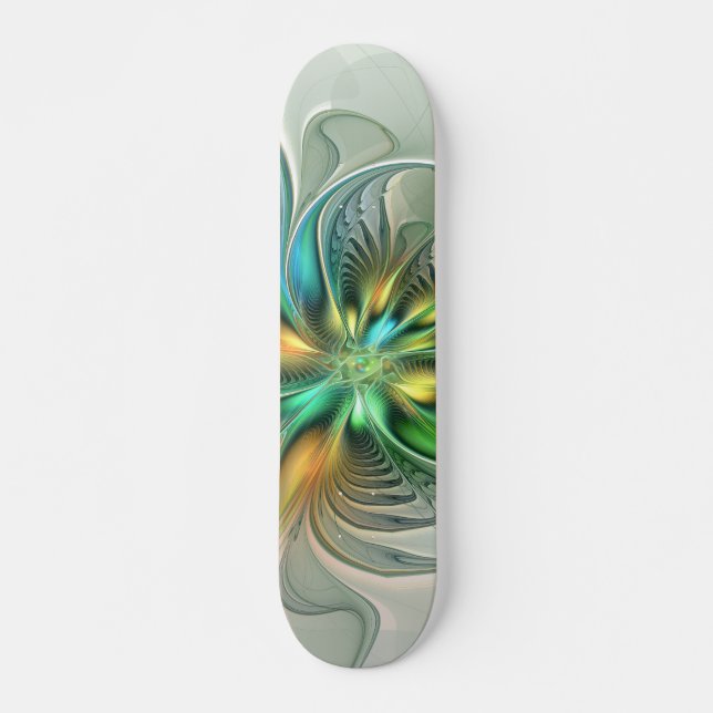 Colourful Fantasy Modern Abstract Flower Fractal Skateboard (Front)