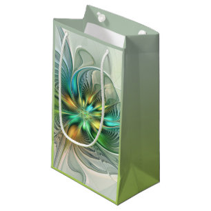 Colourful Fantasy Modern Abstract Flower Fractal Small Gift Bag