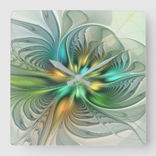 Colourful Fantasy Modern Abstract Flower Fractal Square Wall Clock