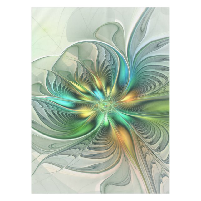 Colourful Fantasy Modern Abstract Flower Fractal Tablecloth (Front)