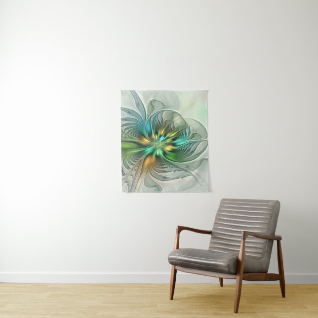 Colourful Fantasy Modern Abstract Flower Fractal Tapestry (In Situ)
