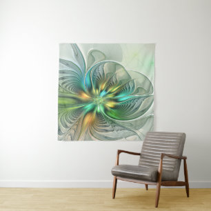Colourful Fantasy Modern Abstract Flower Fractal Tapestry