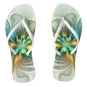 Colourful Fantasy Modern Abstract Flower Fractal Thongs