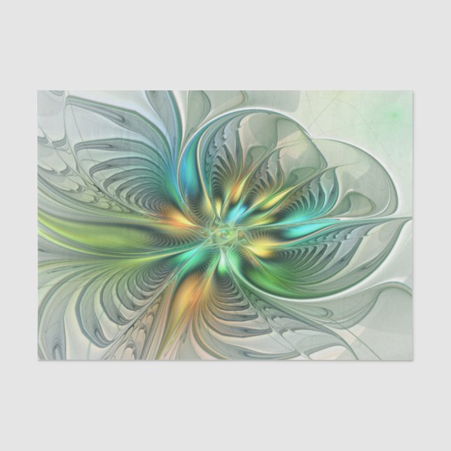 Colourful Fantasy Modern Abstract Flower Fractal Tissue Paper (Front)