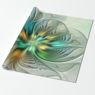 Colourful Fantasy Modern Abstract Flower Fractal Wrapping Paper