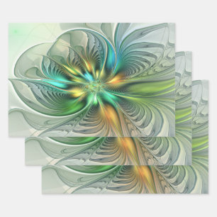 Colourful Fantasy Modern Abstract Flower Fractal Wrapping Paper Sheet