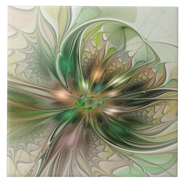 Colourful Fantasy Modern Abstract Fractal Ceramic Tile (Front)