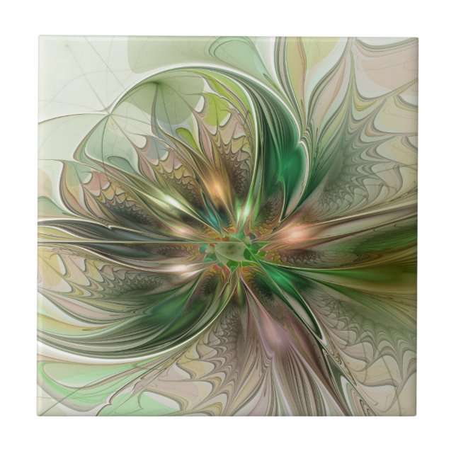Colourful Fantasy Modern Abstract Fractal Ceramic Tile (Front)