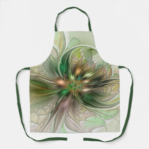 Colourful Fantasy Modern Abstract Fractal Flower Apron