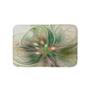 Colourful Fantasy Modern Abstract Fractal Flower Bath Mat