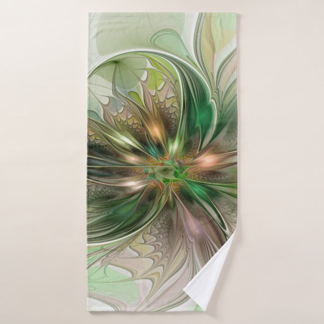 Colourful Fantasy Modern Abstract Fractal Flower Bath Towel (Bath Towel)